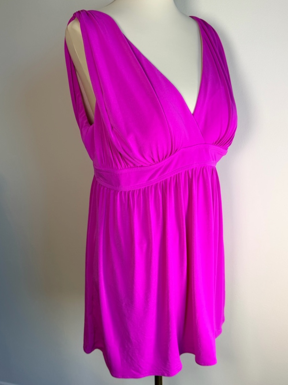 Plus Size 16 Bright Fuchsia V-Neck Sleeveless Swim Dress
